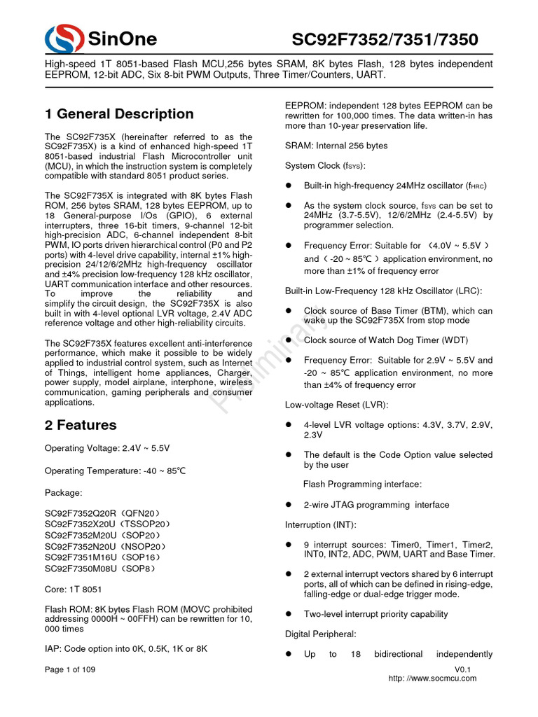 SC92F735X: High-Speed 8051 MCU | PDF | Microcontroller | Flash Memory
