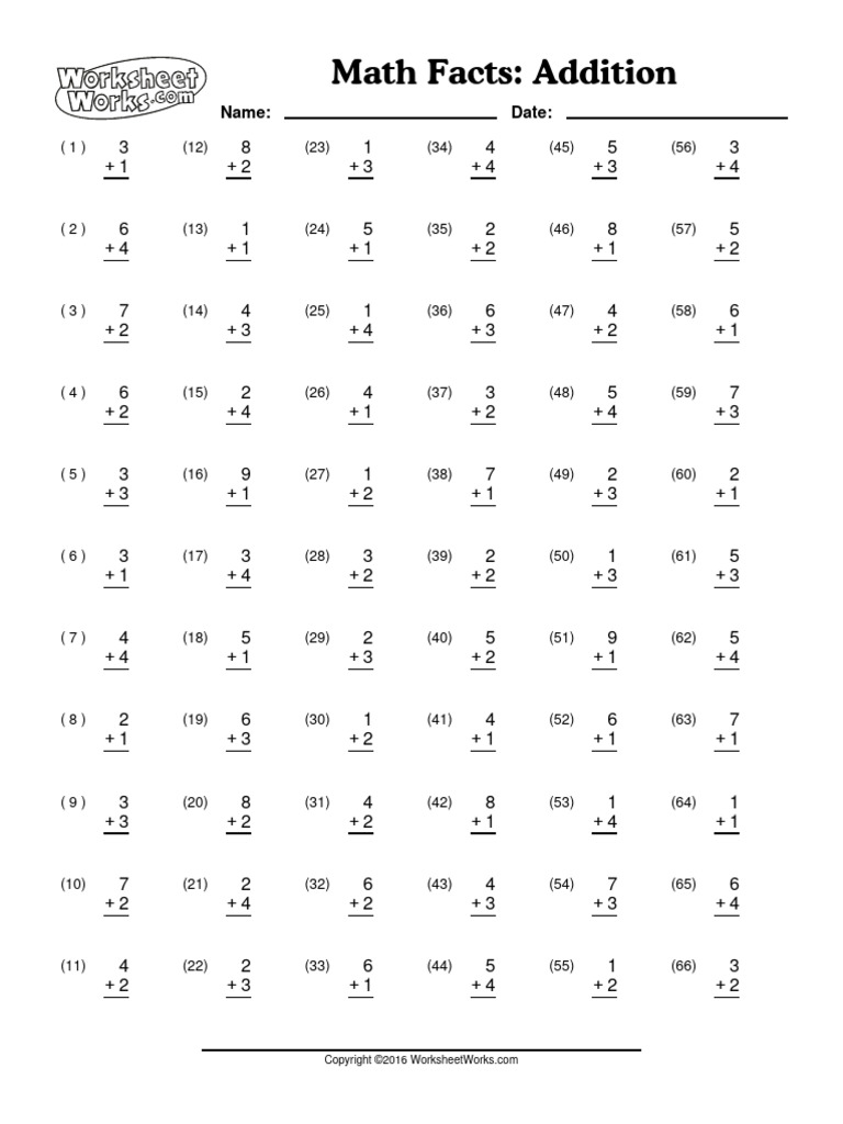 WorksheetWorks Math Facts Addition 1 | PDF