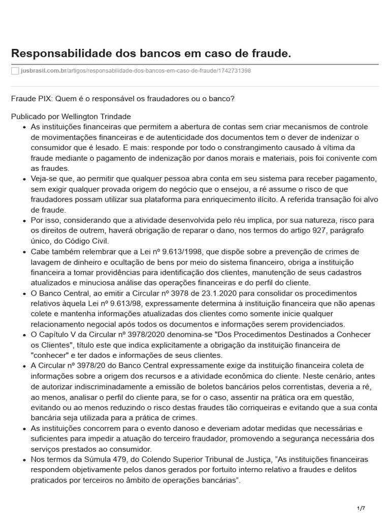 Responsabilidade Dos Bancos Em Caso De Fraude Pdf Lavagem De Dinheiro
