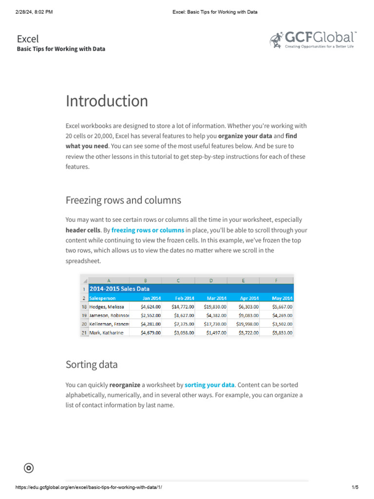 5 - Excel - Basic Tips For Working With Data | PDF | Microsoft Excel ...