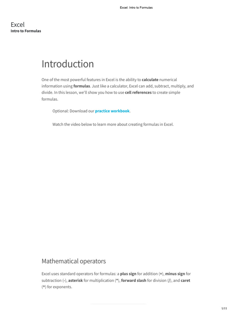 1 - Excel - Intro To Formulas | PDF | Microsoft Excel | Formula