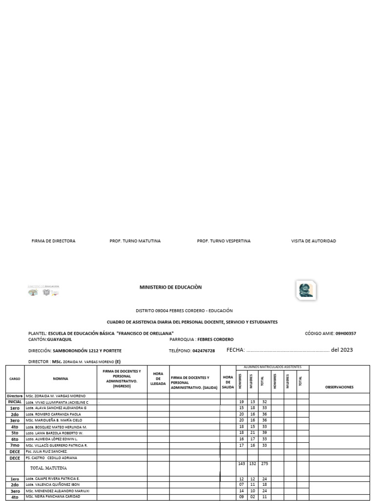 Registro de Asistencia Docente 2023 | PDF