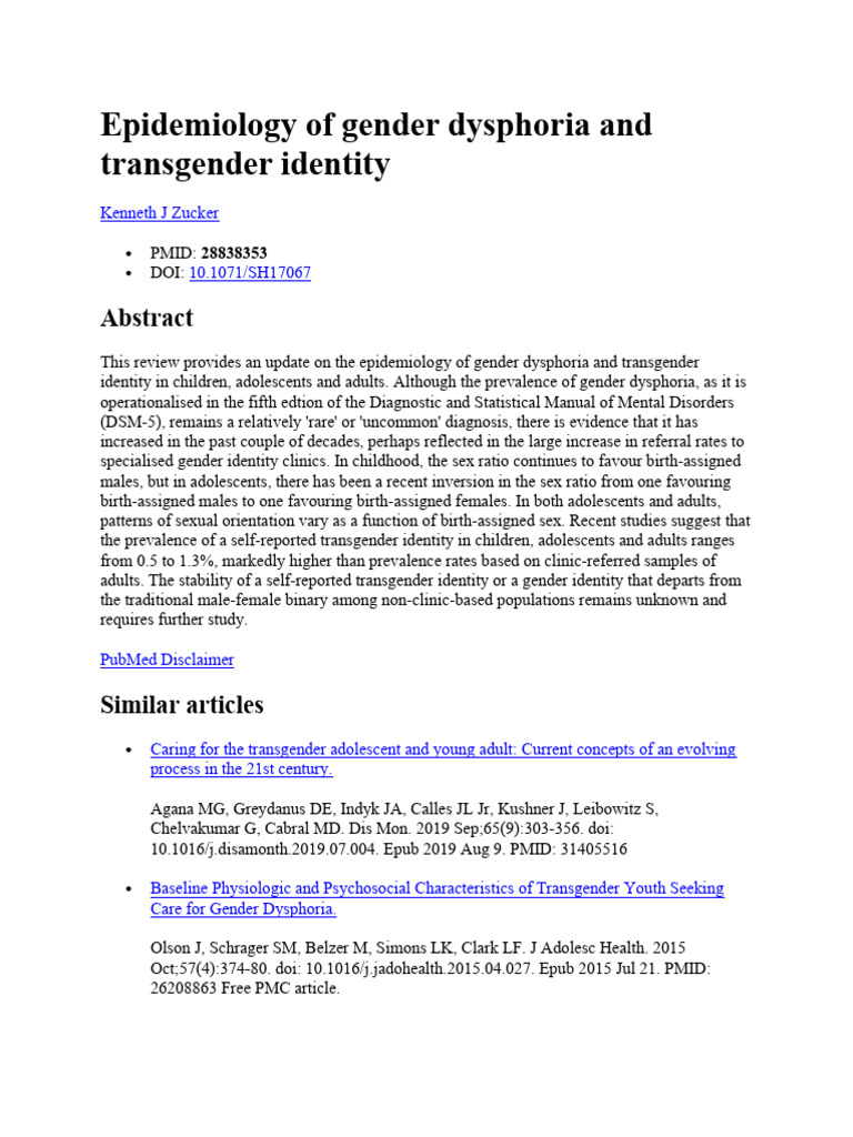 Epidemiology of Gender Dysphoria and Transgender Identity | PDF ...