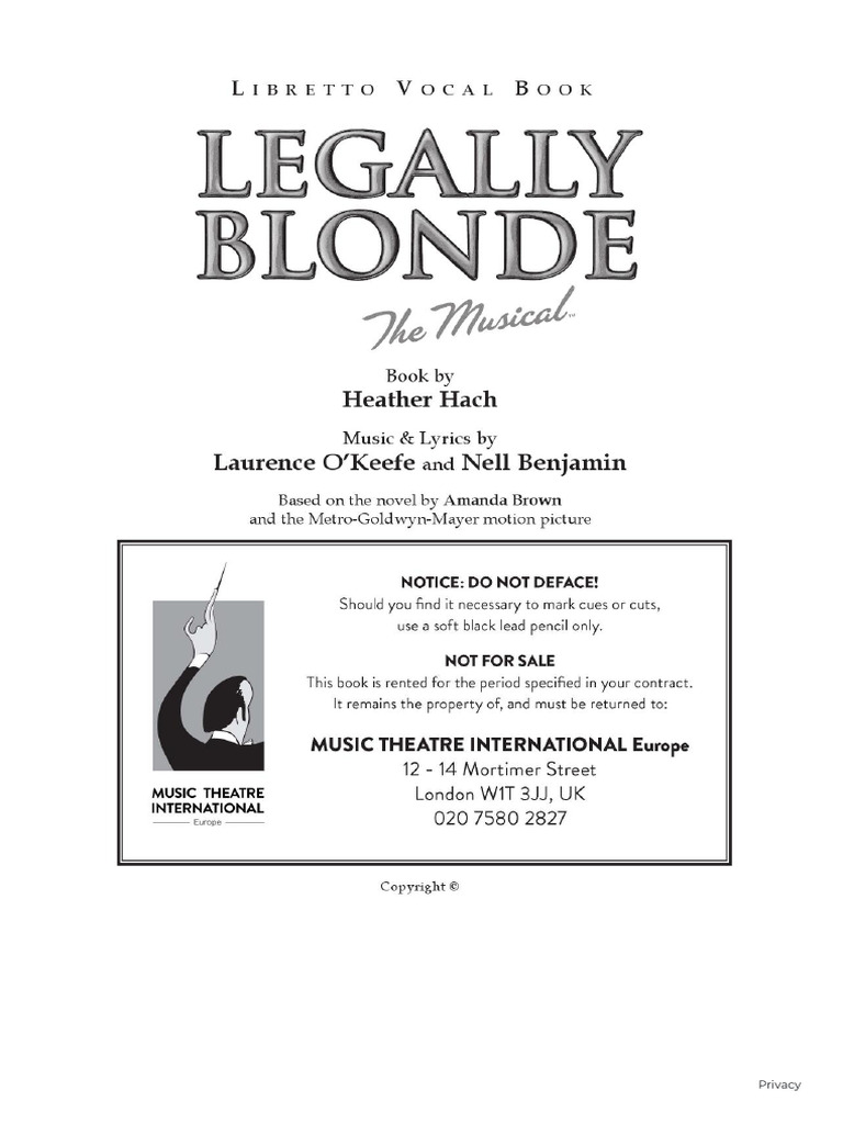 Legally Blonde Full Libretto Vocal Book PDF