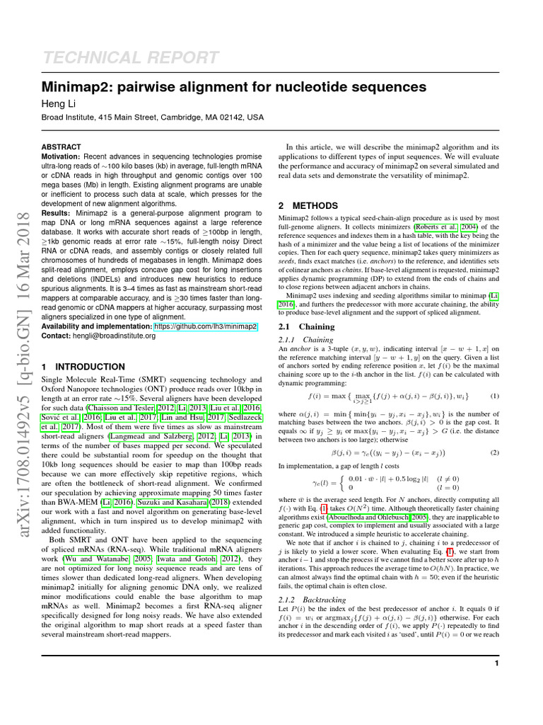 Minimap2: Pairwise Alignment For Nucleotide Sequences | PDF | Sequence ...