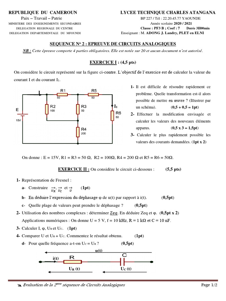Évaluation Circuits Analogiques PF3 | PDF | Électromagnétisme | Électricité
