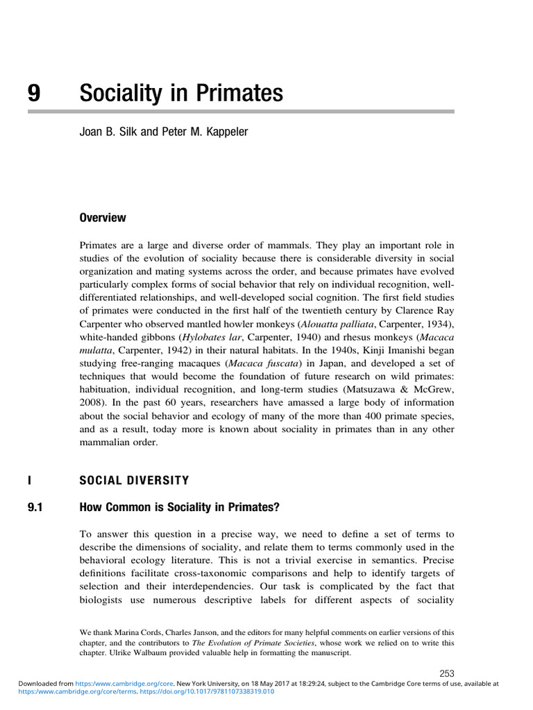 Sociality in Primates | PDF | Monkey | Monogamy