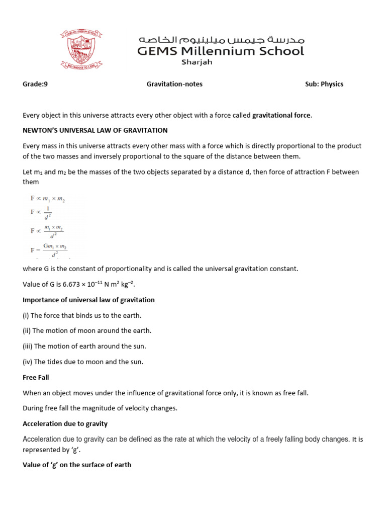 GRAVITATION | PDF | Gravity | Force