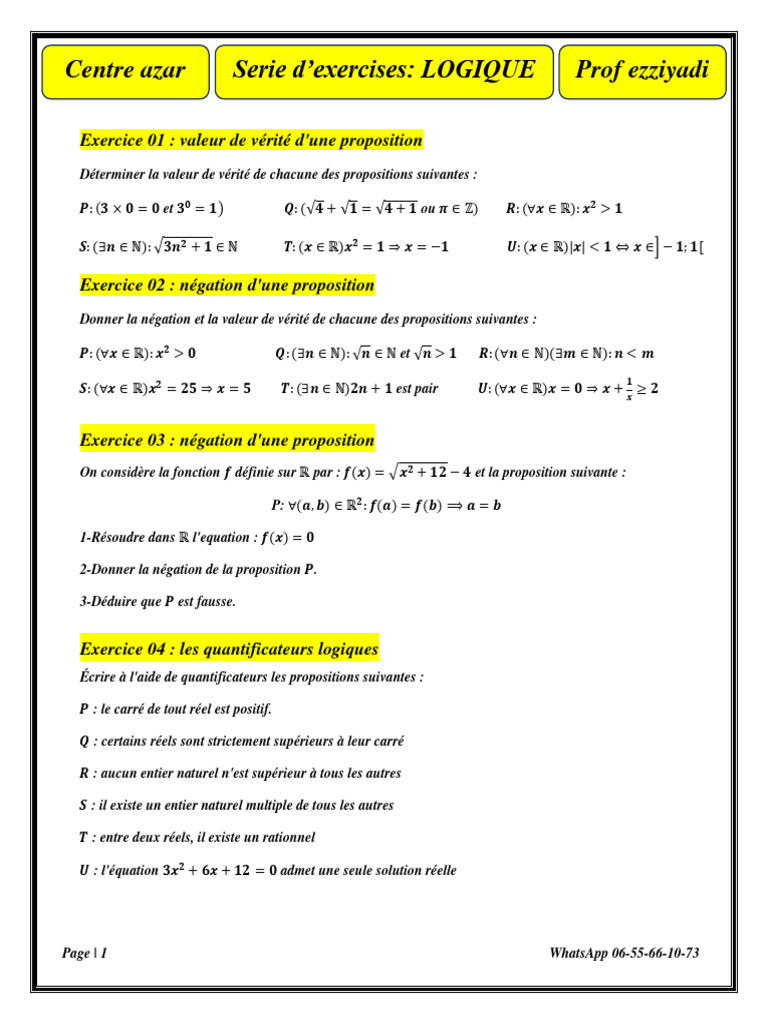 Exercices de logique mathématique | PDF | Logique mathématique ...