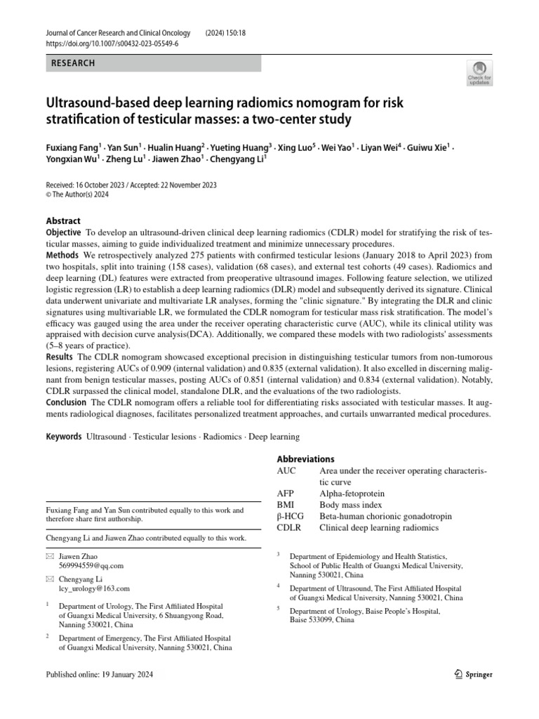 Ultrasound Based Deep Learning Radiomics Nomogram For Risk ...