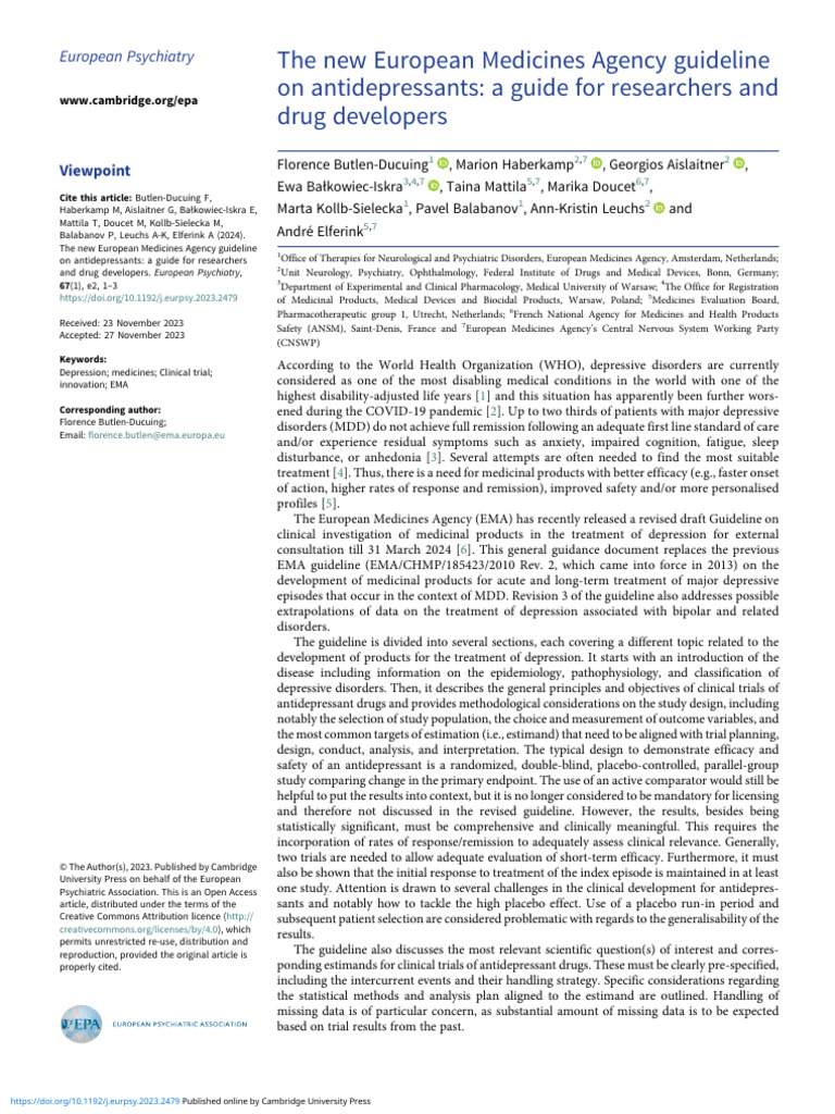The New European Medicines Agency Guideline On Antidepressants A Guide ...
