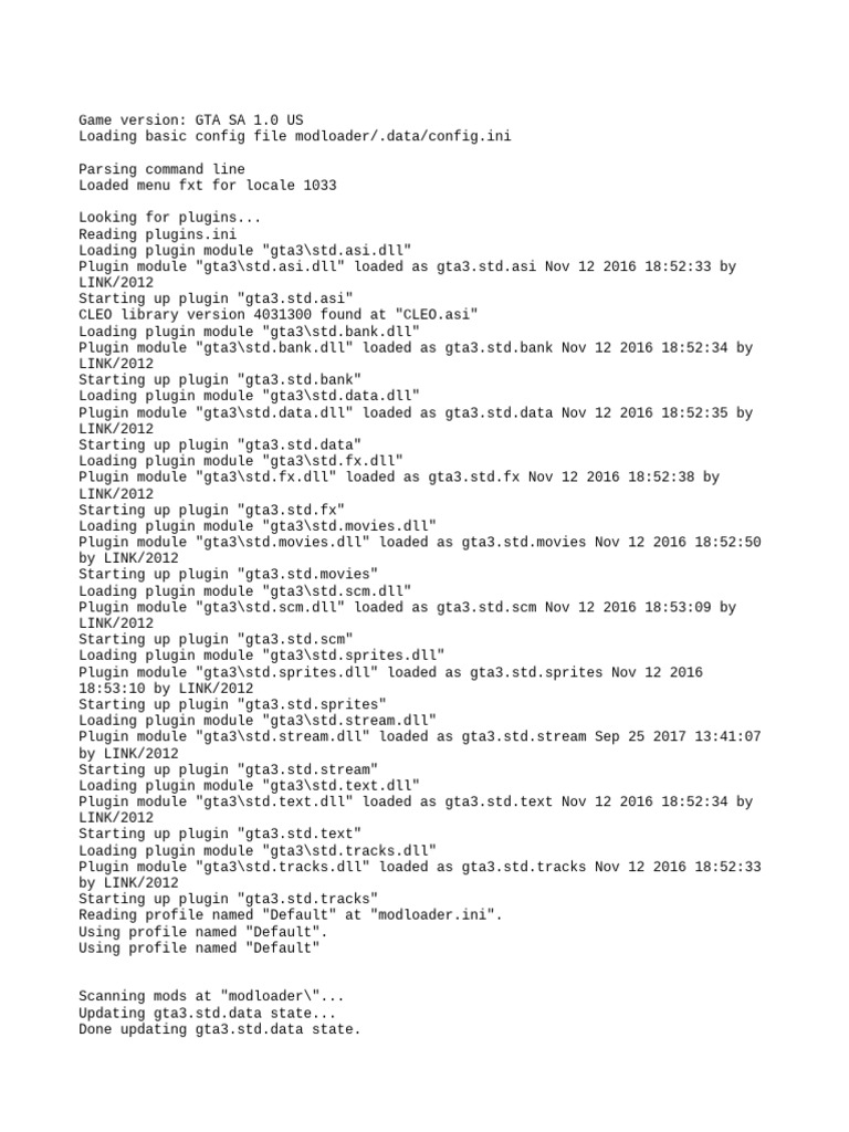 GTA SA Mod Loader Initialization Log | PDF | Games & Activities ...