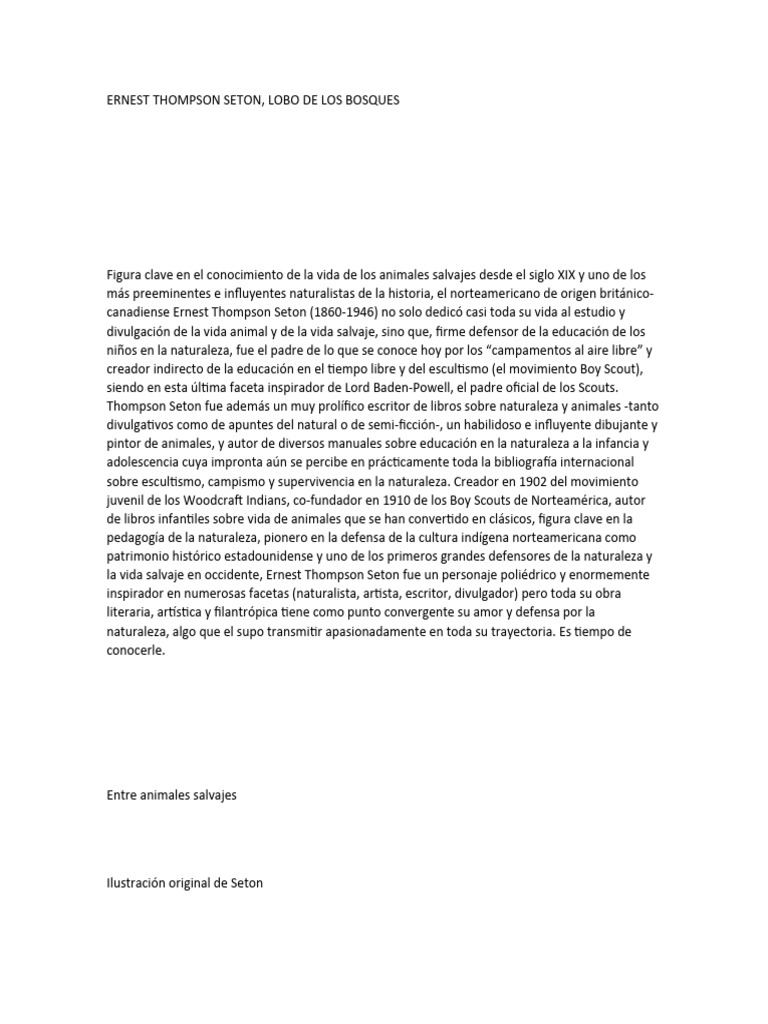 Ernest Thompson Seton: Pionero del Escultismo | PDF | Exploración | Boy ...