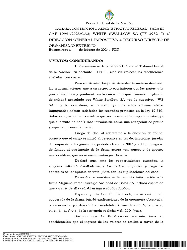 Fallo sobre White Swallow SA y DGI | PDF