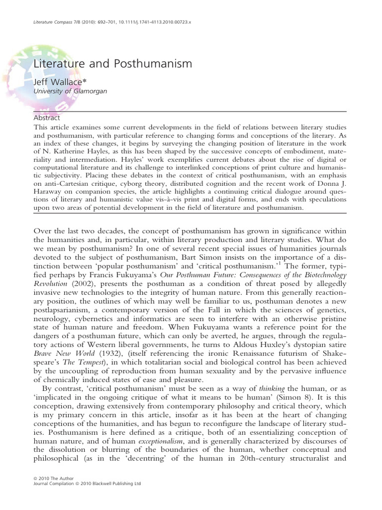 Posthumanism in Literary Studies | PDF