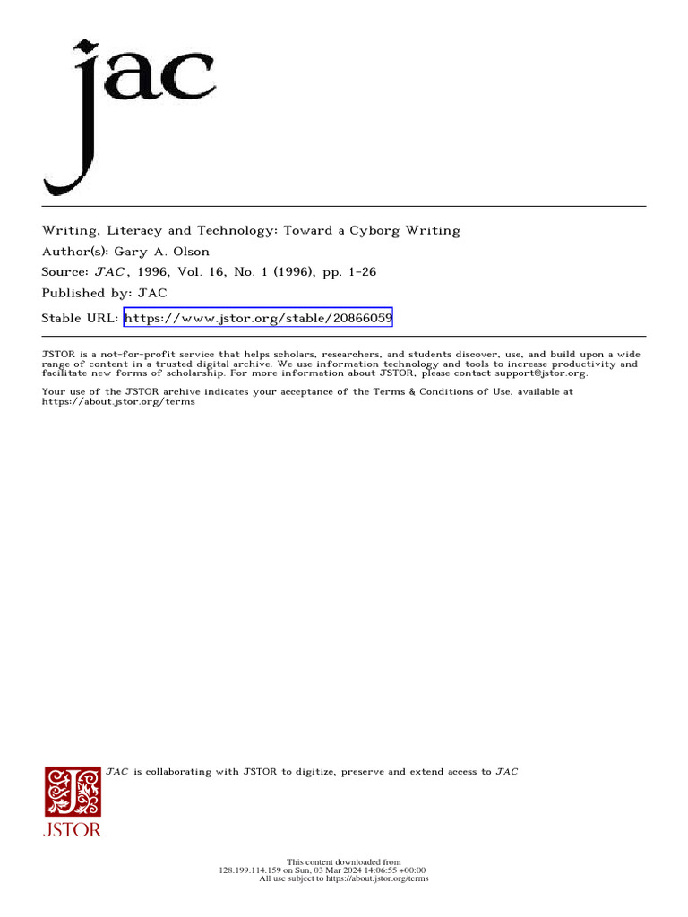 Olson WritingLiteracyTechnology 1996 | PDF