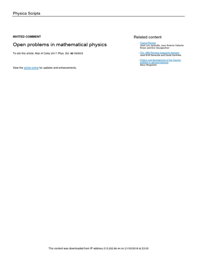 Unsolved Problems in Mathematical Physics | PDF | Mathematics | Physics