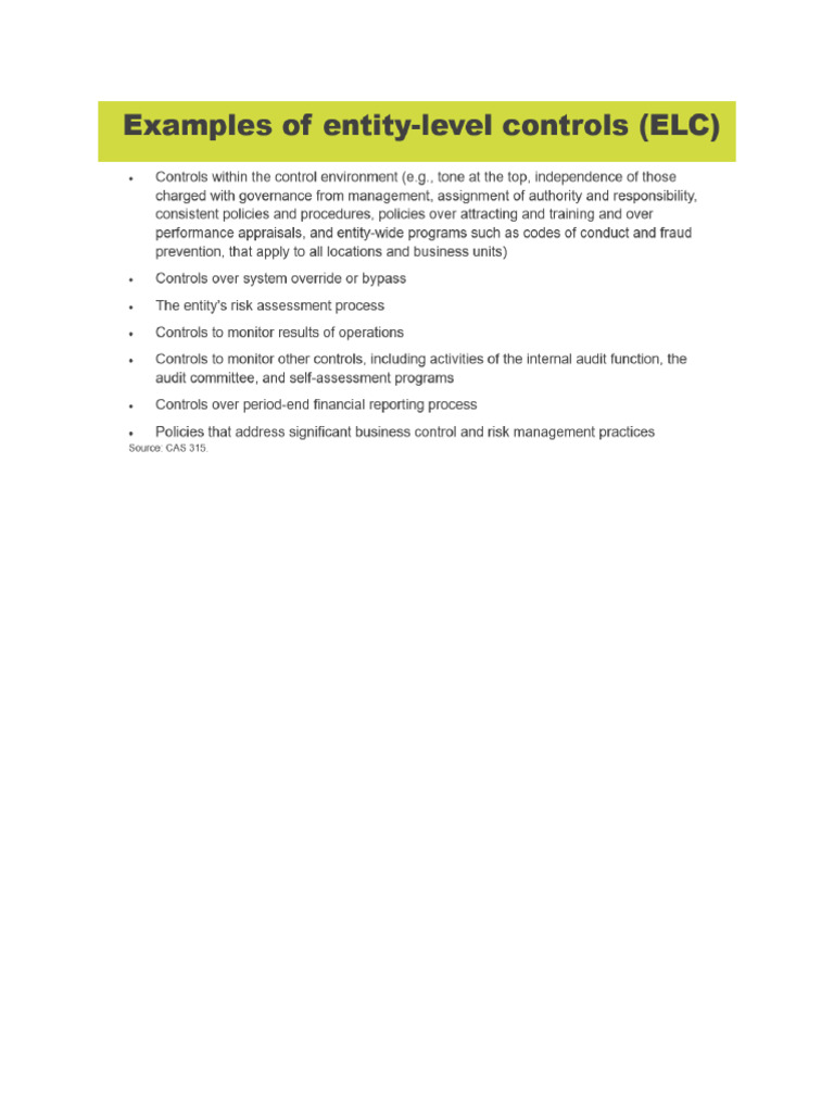 Examples of entity level controls | PDF