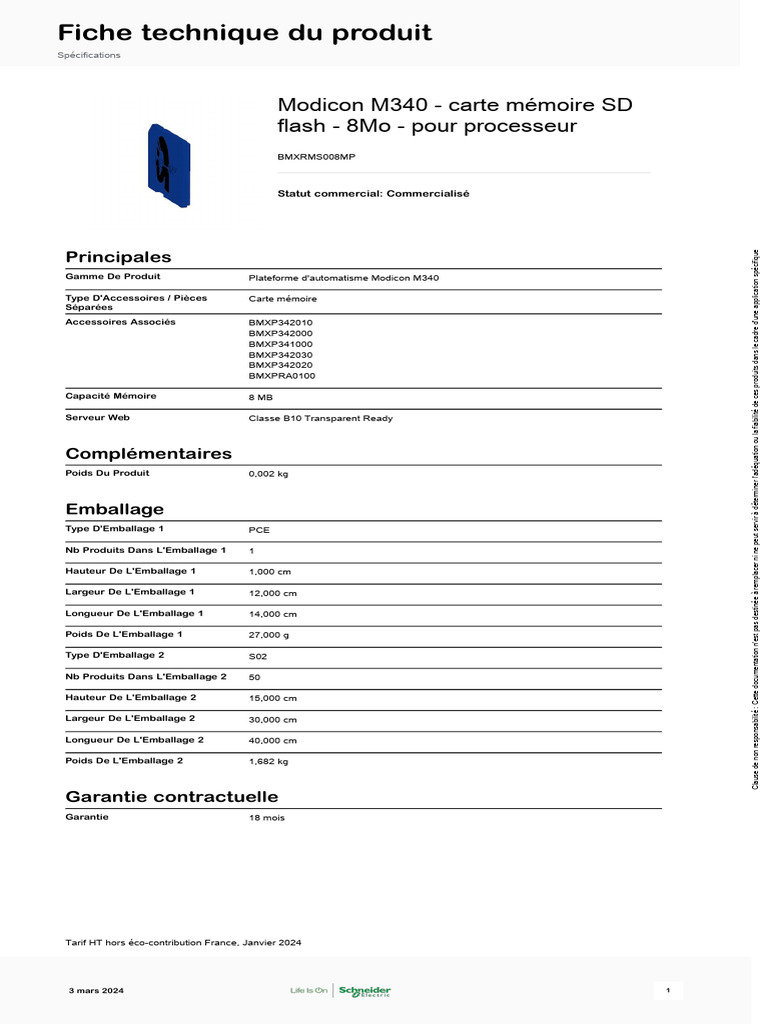 Schneider Electric - Modicon-M340 - BMXRMS008MP | PDF