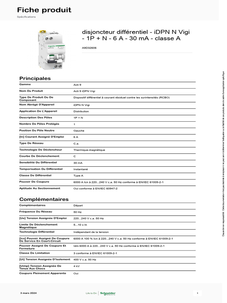 Schneider Electric - Acti9-iDPN-Vigi - A9D32606 | PDF