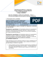 Guía de Actividades y Rúbrica de Evaluación - Unidad 1 - Tarea 1 - Procesos Psicológicos de Percepción Atención y Memoria