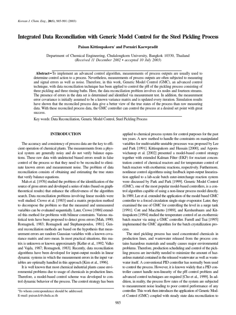 Data Reconciliation in Steel Pickling Process | PDF | Chemistry ...