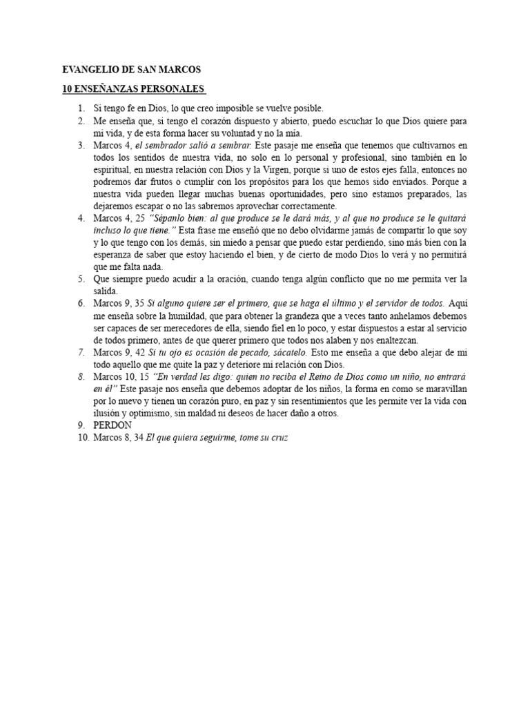Enseñanzas del Evangelio de San Marcos | PDF | Crecimiento personal y ...