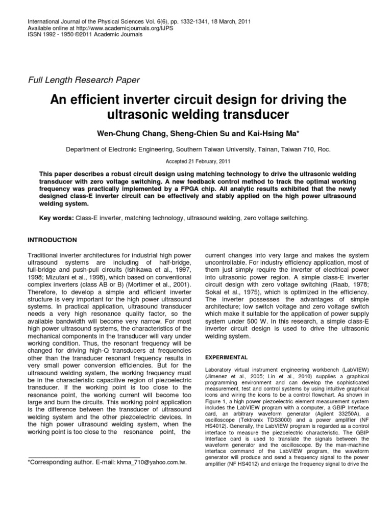 An Efficient Inverter Circuit Design For Driving The Ultrasonic Welding