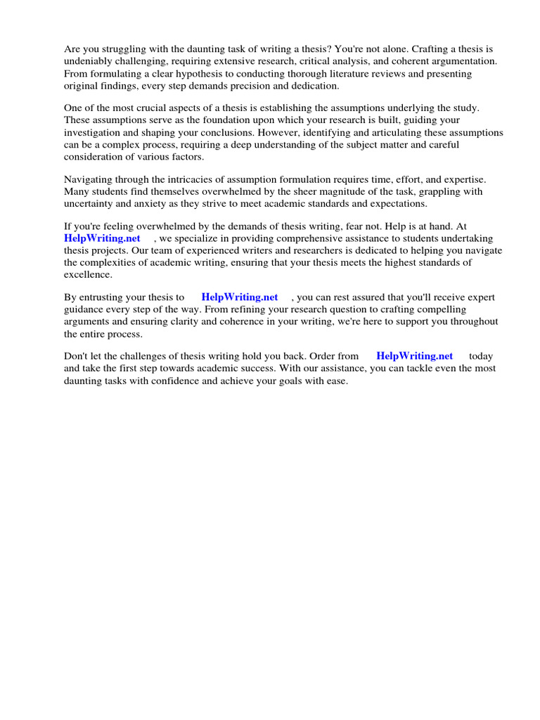 Sample Thesis Assumption of the Study | PDF