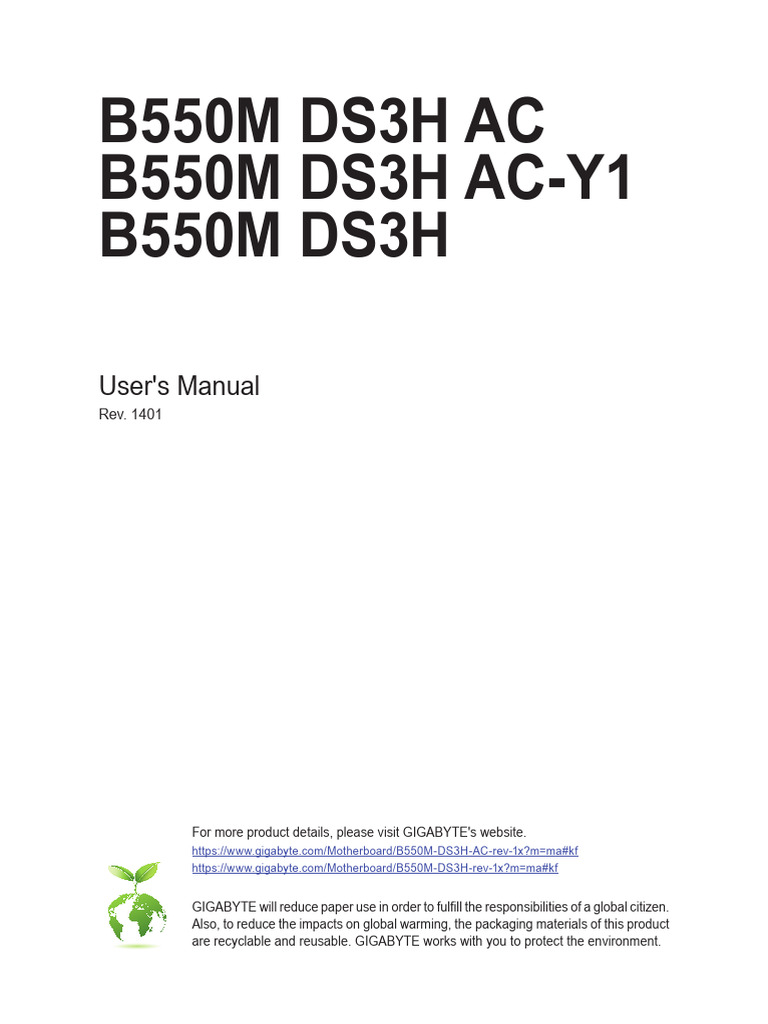 MANUAL MB Manual b550m-Ds3h-Ac e 1401 | PDF | Usb | Electrostatic Discharge