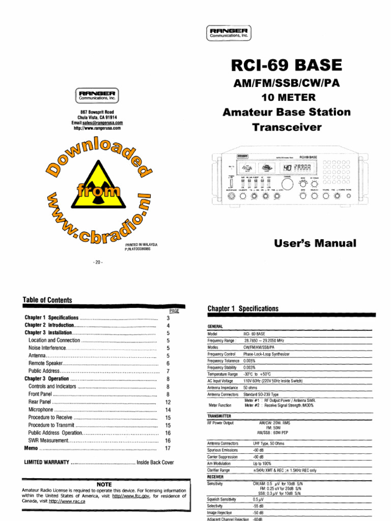 RCI-69 Base Transceiver Manual | PDF | Antenna (Radio) | Microphone