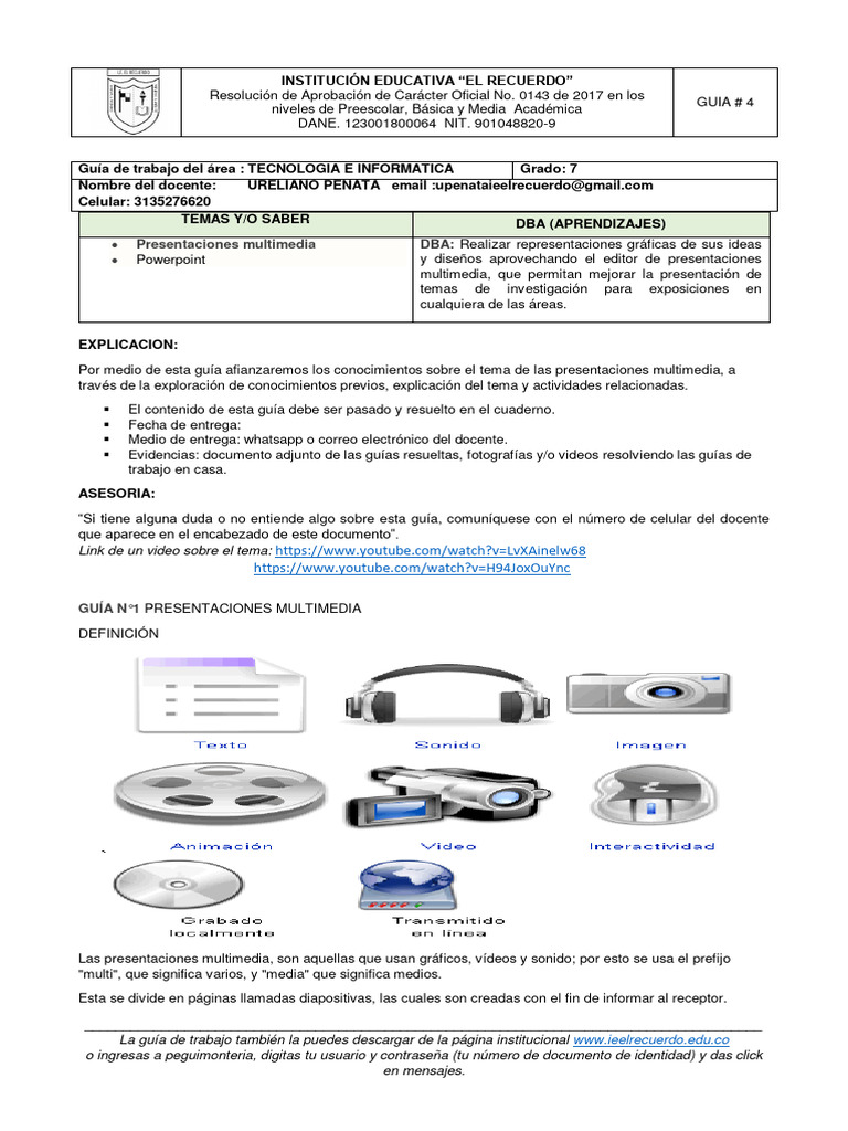 Guía de Presentaciones Multimedia Grado 7 | PDF | Microsoft PowerPoint ...
