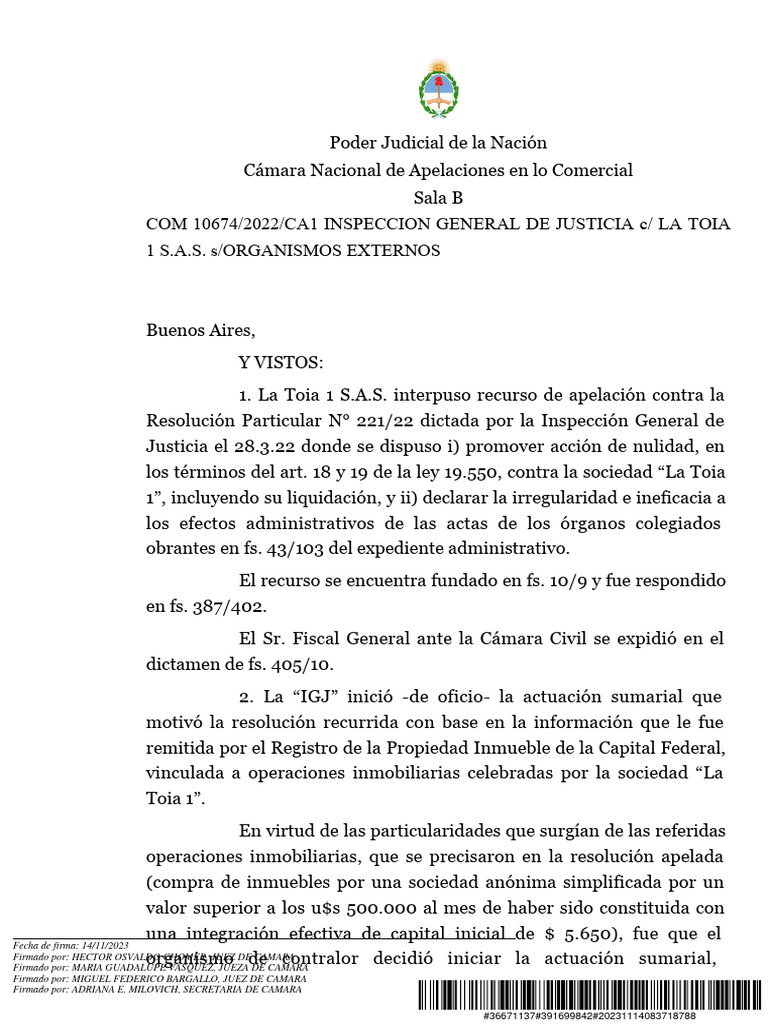 Sociedades jurisprudencia fallo inspecci n general de justicia c la