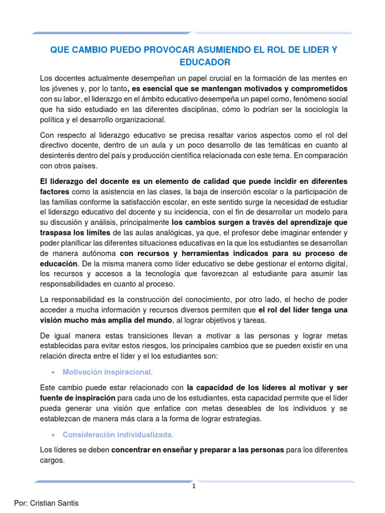 Liderazgo Educativo Pdf Liderazgo Maestros