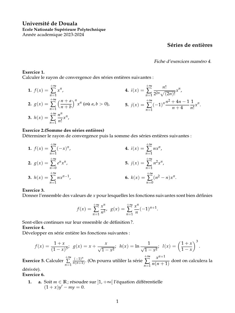 Rayon de convergence des séries entières PDF Série entière Limite — free download