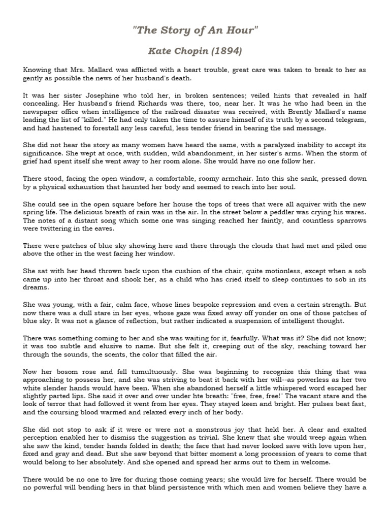 Story Of An Hour Quiz Answers