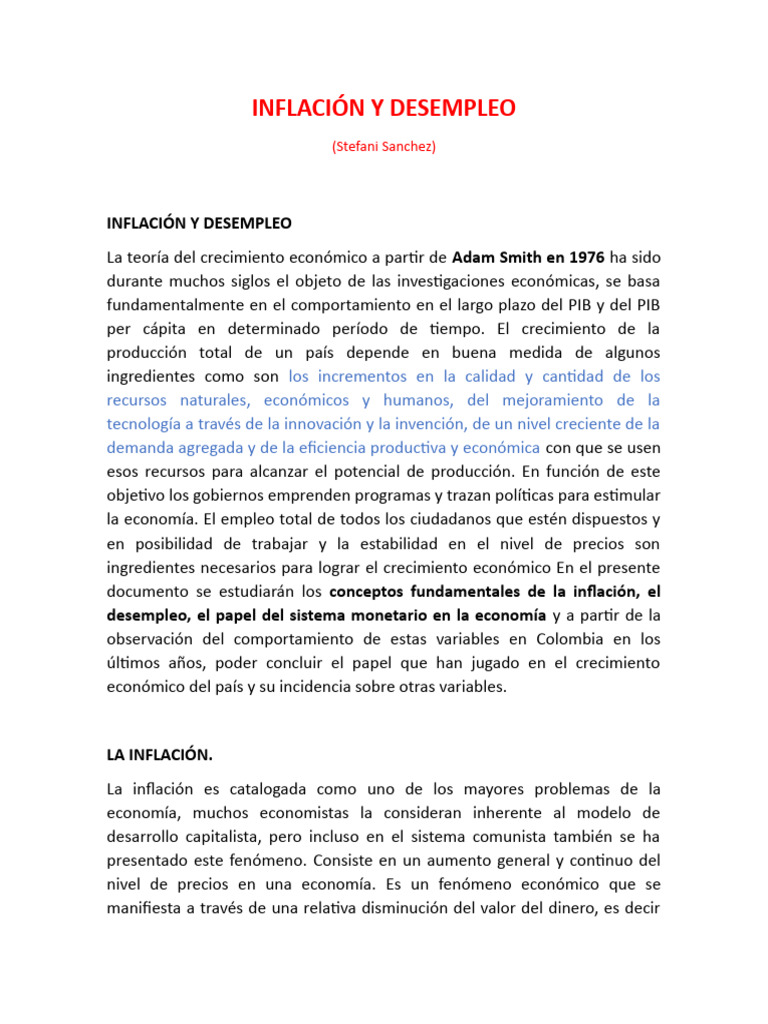 Inflación y Desempleo en Colombia | PDF | Inflación | Costo de la vida