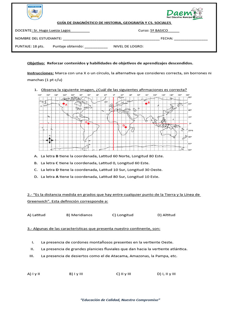 Diagnostico Historia 5°Basico 2022 PDF Perú Civilización maya