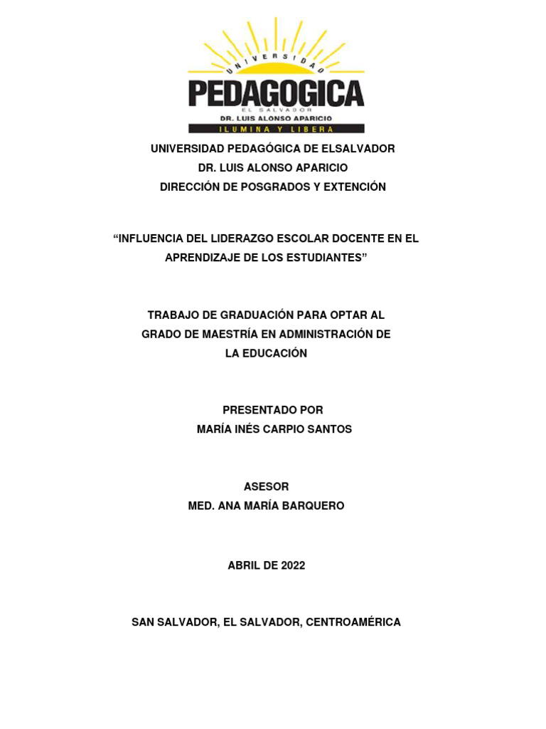 275 Influencia Del Liderazgo Escolar Docente En El Aprendizaje De Los