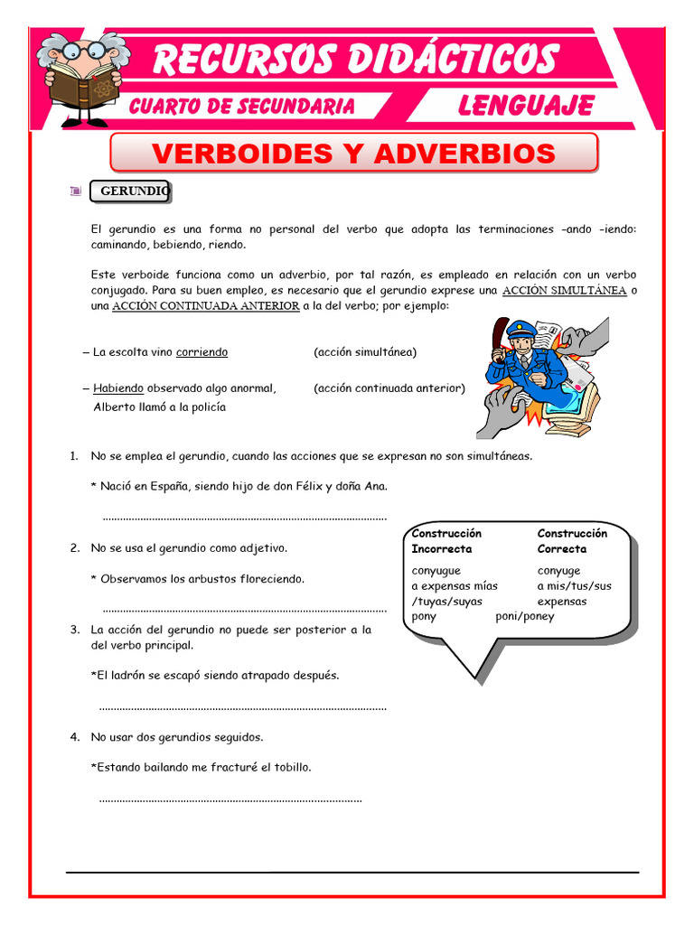 Verboides y Adverbios para Cuarto de Secundaria | PDF