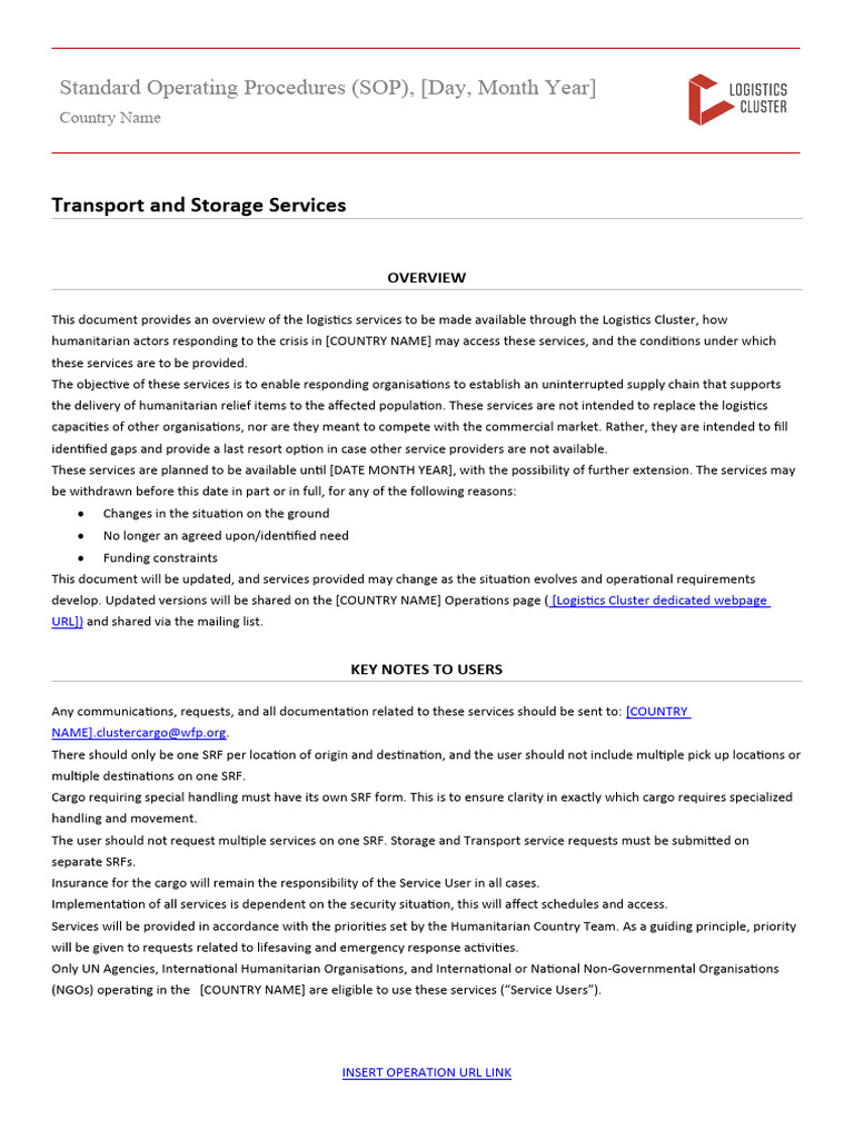 Humanitarian Logistics SOP Guide | PDF | Logistics | Cargo