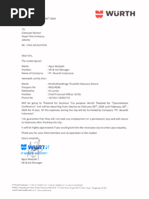 Warranty Letter of Employment