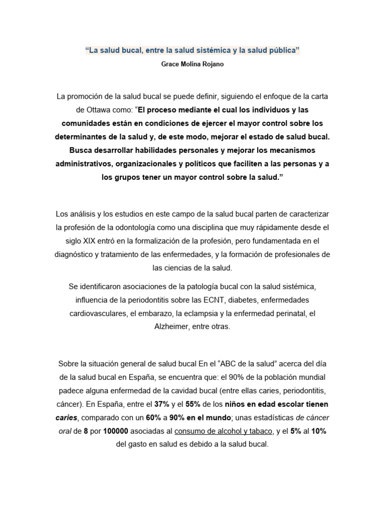 La Salud Bucal Resumen Pdf