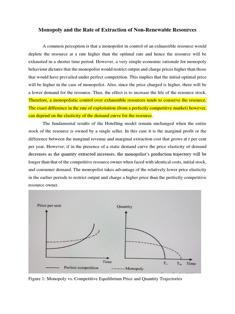 Monopoly and The Rate of Extraction of Non-Renewable Resources | PDF