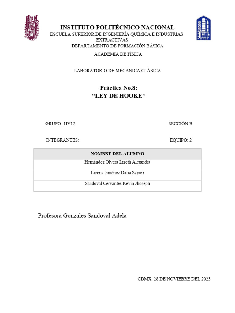 Practica 8 Equip 2 1iv12 Mecanica 1 | PDF