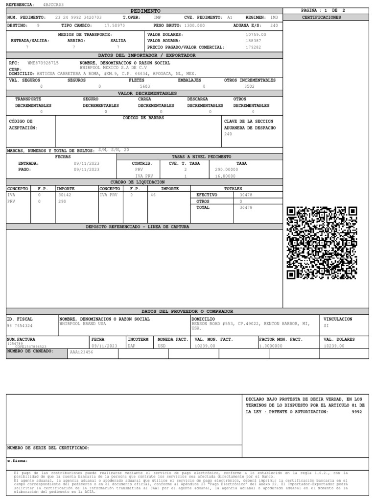 9992 240 3420703 proforma pedimento pdf business economias