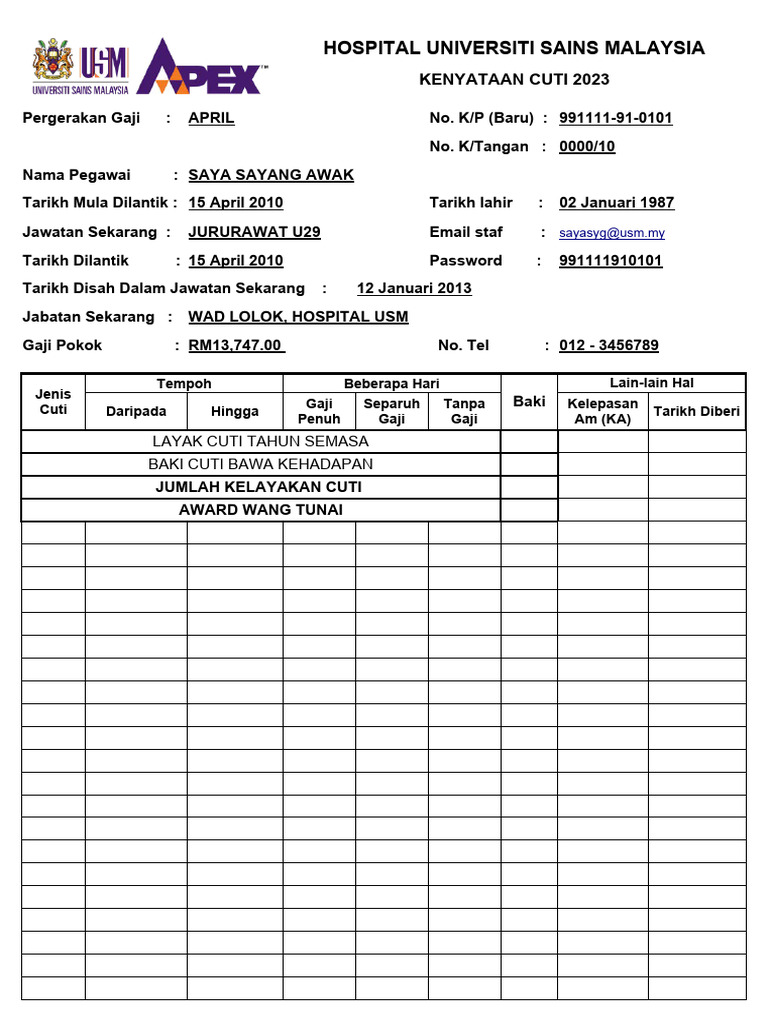 Template Cuti | PDF