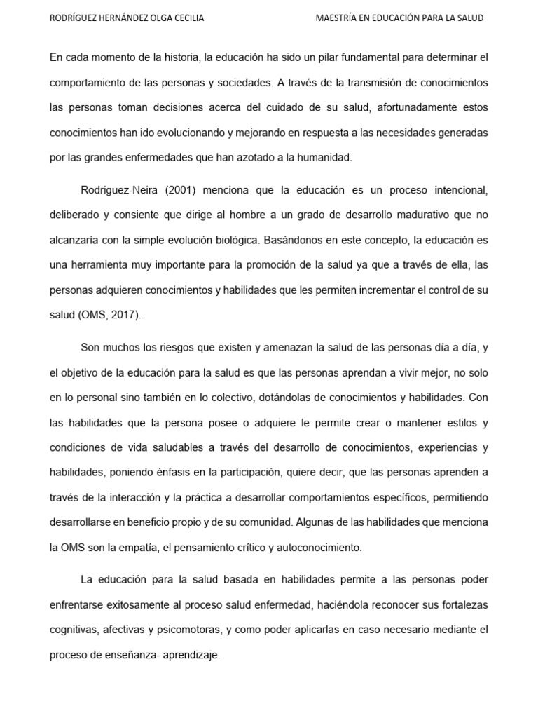 Proceso Pedagógico en Educación para la Salud | PDF | Aprendizaje ...