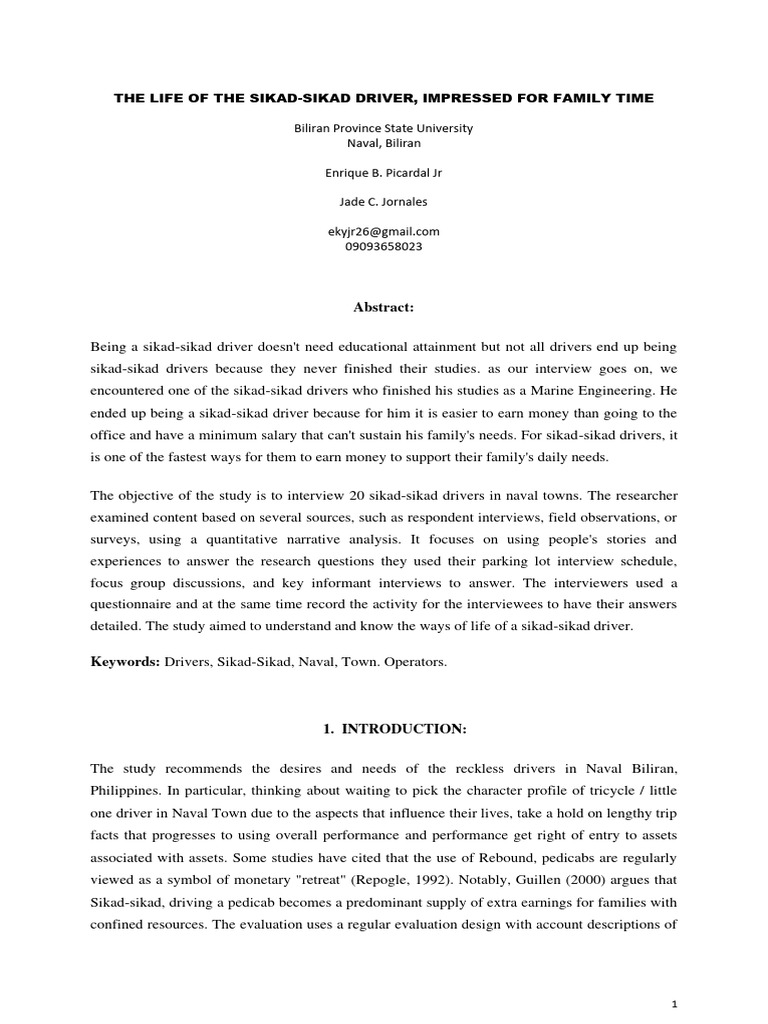 Life of a Sikad-Sikad Driver in Naval | PDF | Questionnaire | Survey ...