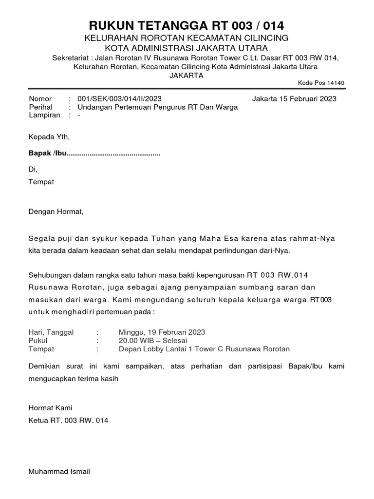 #02 - 001-23 Undangan Pertemuan Warga Dan Pengurus RT 003 RW 014